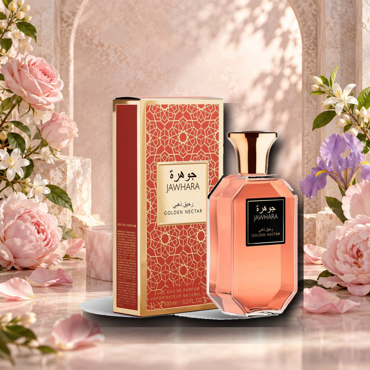 JAWHARA - GOLDEN NECTAR - ambientazione floreale elegante