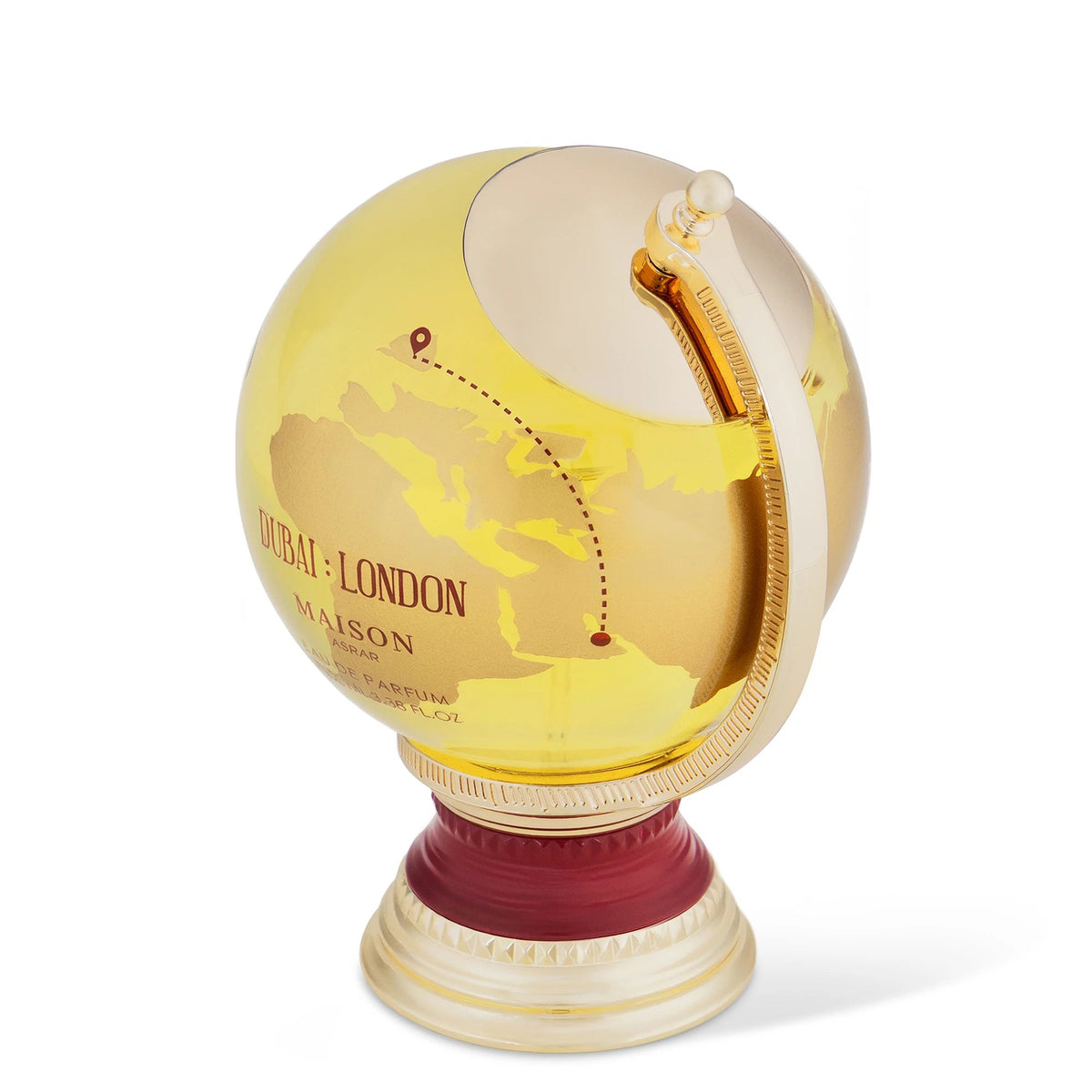 Maison Asrar Dubai London 100 ml — flacone visto di tre quarti, fotografia ufficiale Maison Asrar