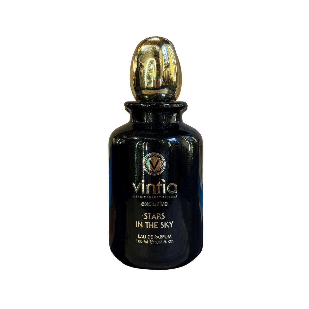 Vintia Stars in the Sky 100 ml, dettaglio del flacone nero e oro