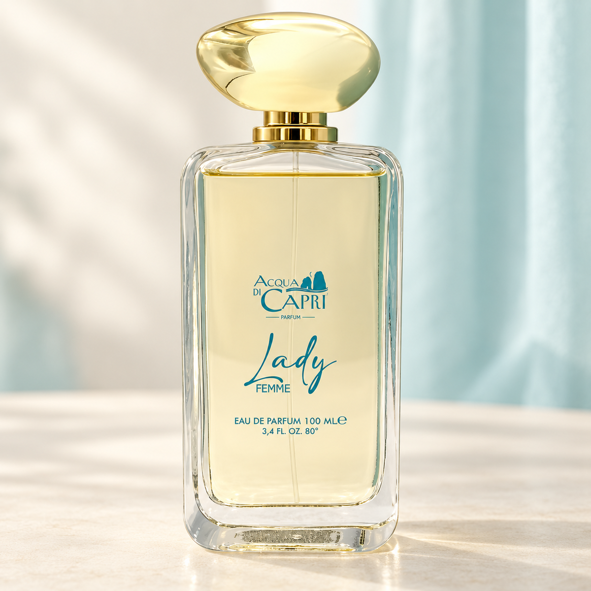 ACQUA DI CAPRI - LADY, flacone frontale centrale ravvicinato con sfondo leggero