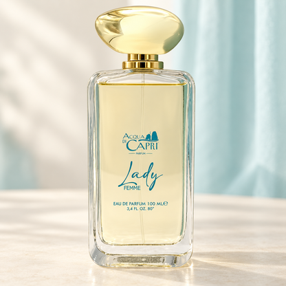 ACQUA DI CAPRI - LADY, flacone frontale centrale ravvicinato con sfondo leggero