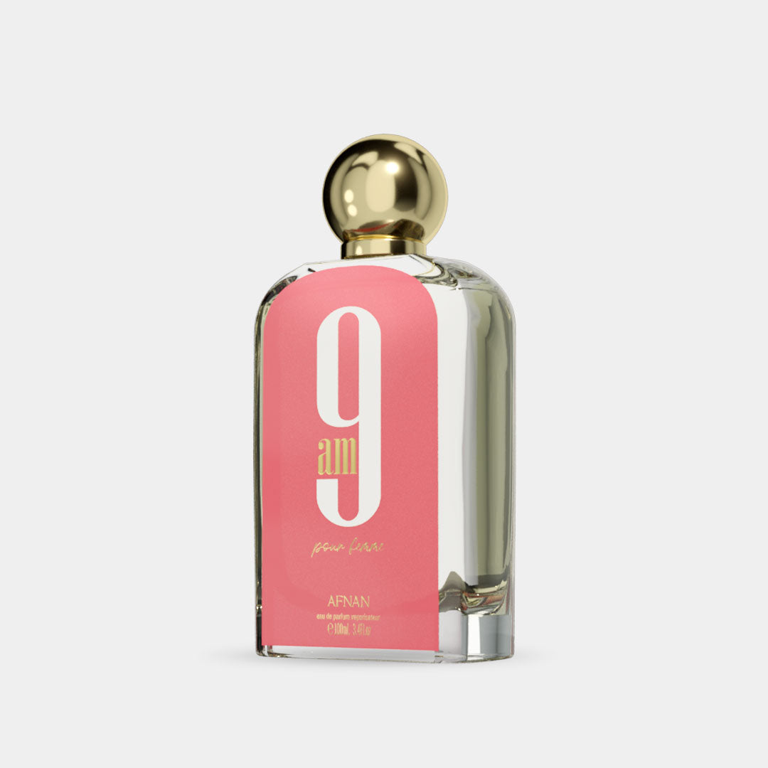 Afnan 9 AM Pour Femme 100 ml – flacone ufficiale vista a tre quarti