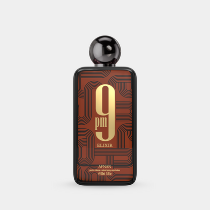 Afnan 9 PM Elixir 100 ml – flacone ufficiale vista frontale