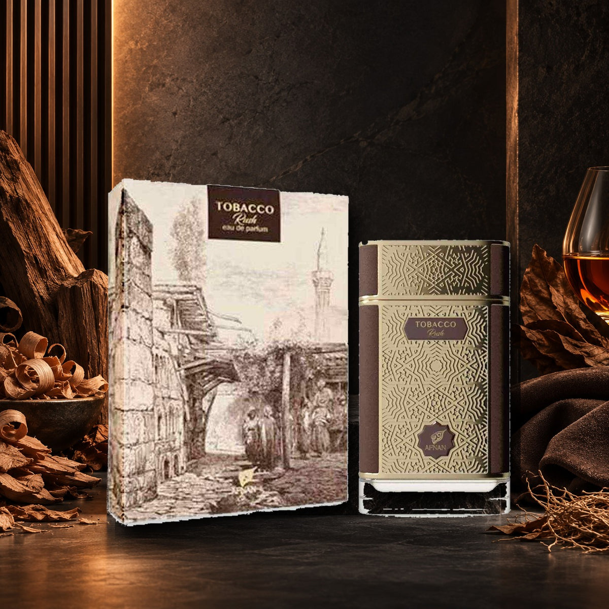 AFNAN - TOBACCO RUSH - ambientazione legnosa e ambrata