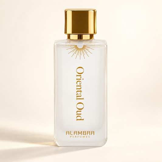 Al Ambra Oriental Oud, flacone su sfondo chiaro