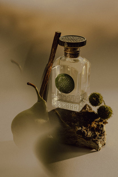 ANFAS GAYA — flacone su pietra con elementi vegetali; fotografia ufficiale ANFAS