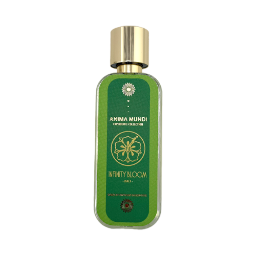 Anima Mundi Infinity Bloom 50 ml, dettaglio del flacone verde e oro