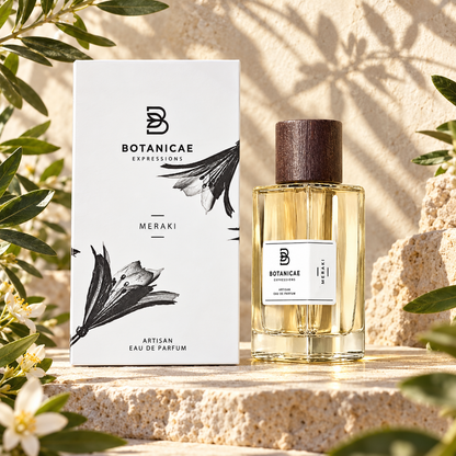 Botanicae Meraki con confezione in ambientazione botanica mediterranea