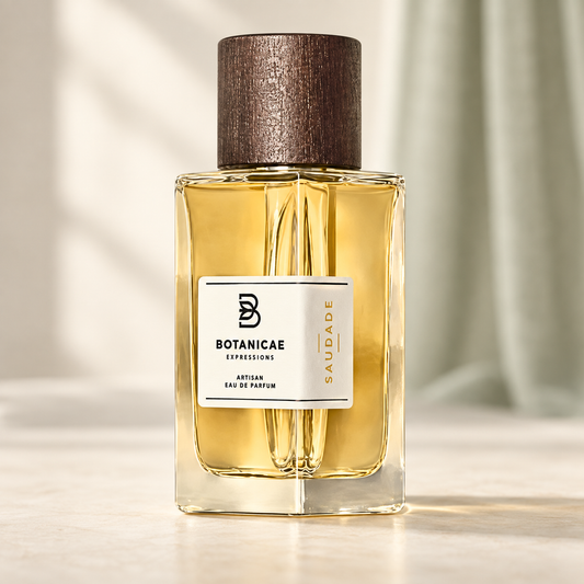 BOTANICAE - SAUDADE, flacone frontale centrale ravvicinato con sfondo leggero