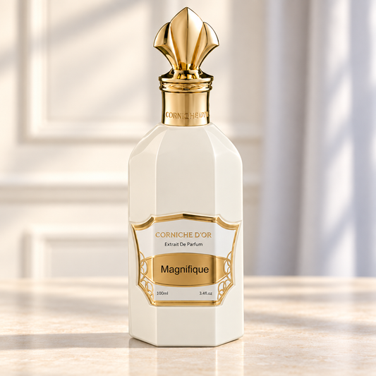 Corniche d'Or Magnifique 100 ml, flacone frontale su sfondo chiaro