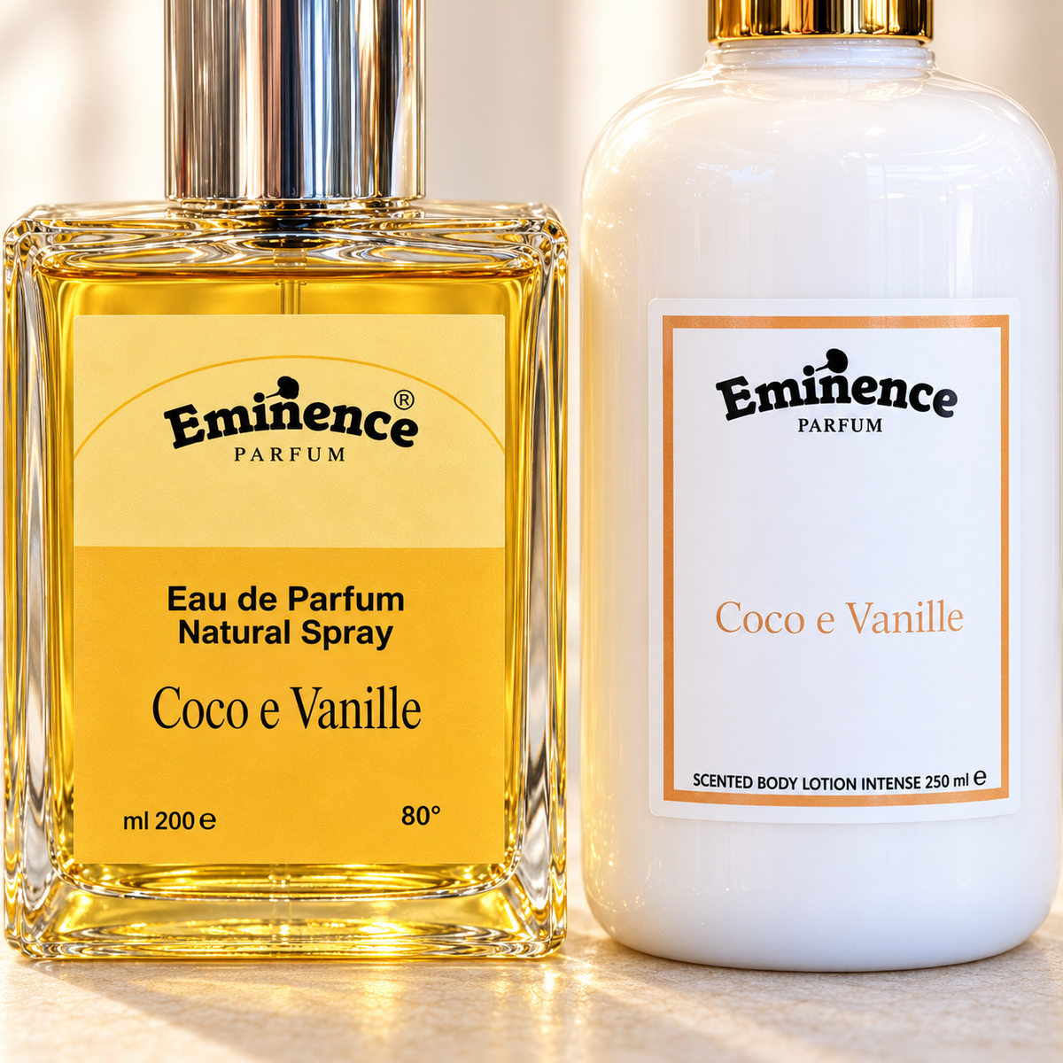 EMINENCE COMBO - COCCO & VANIGLIA – Dettaglio delle etichette di profumo e crema corpo