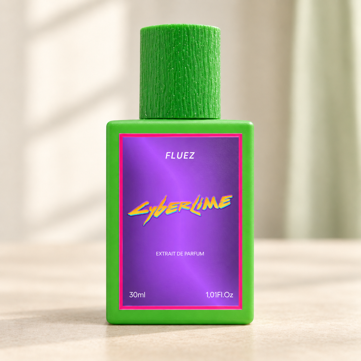 FLUEZ Cyberlime – flacone originale frontale, centrale e fotografico