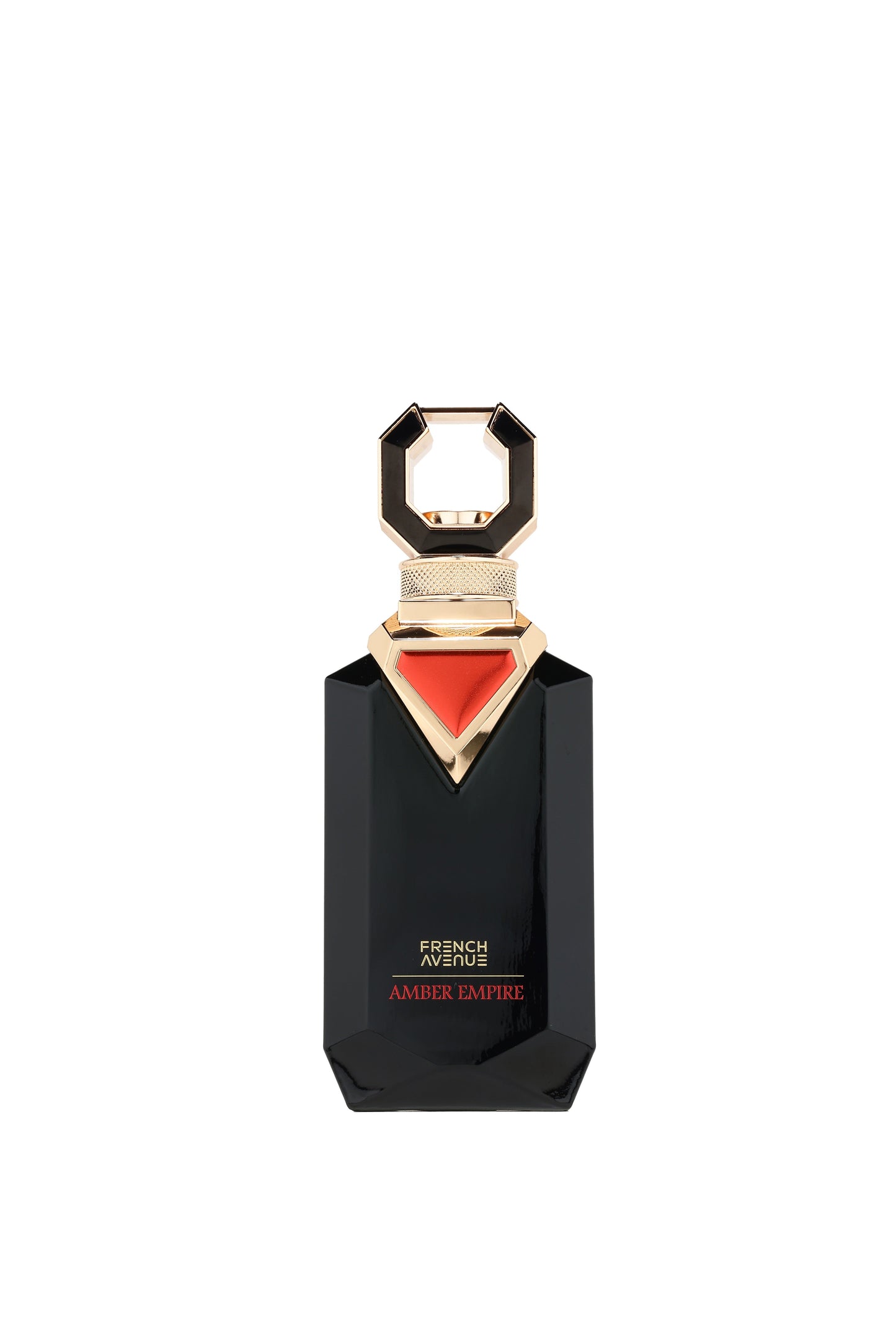French Avenue Amber Empire Eau de Parfum 100 ml – flacone nero e rosso frontale