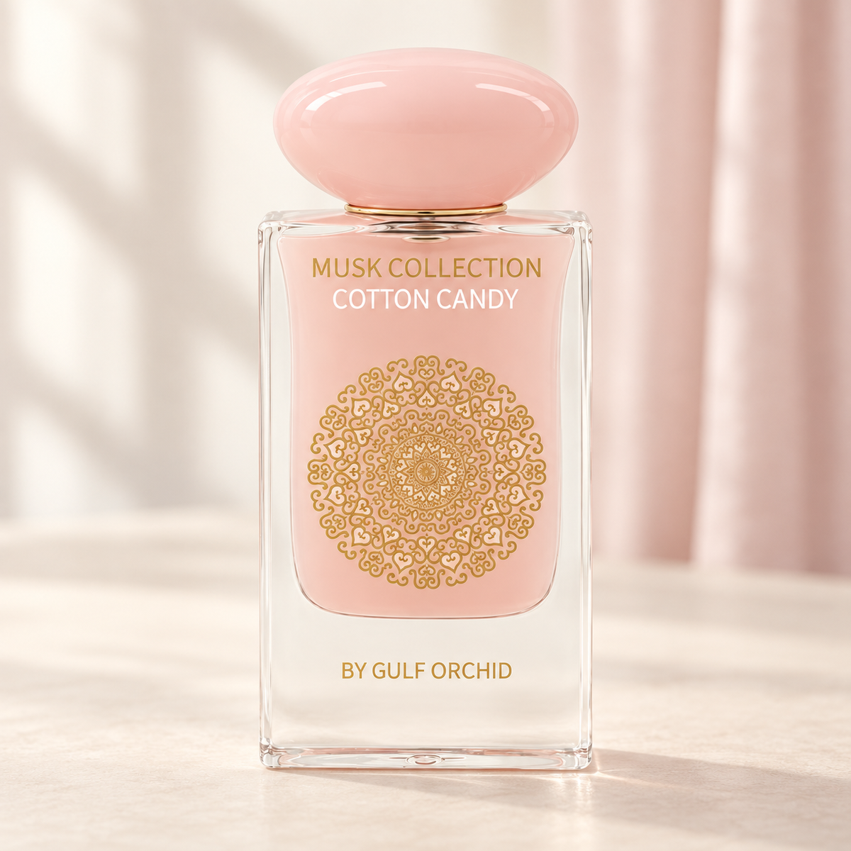 GULF ORCHID - COTTON CANDY, flacone frontale centrale ravvicinato con sfondo leggero