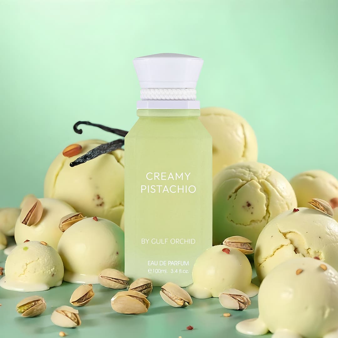 Gulf Orchid Creamy Pistachio 100 ml — flacone con gelato e pistacchi, fotografia ufficiale Gulf Orchid