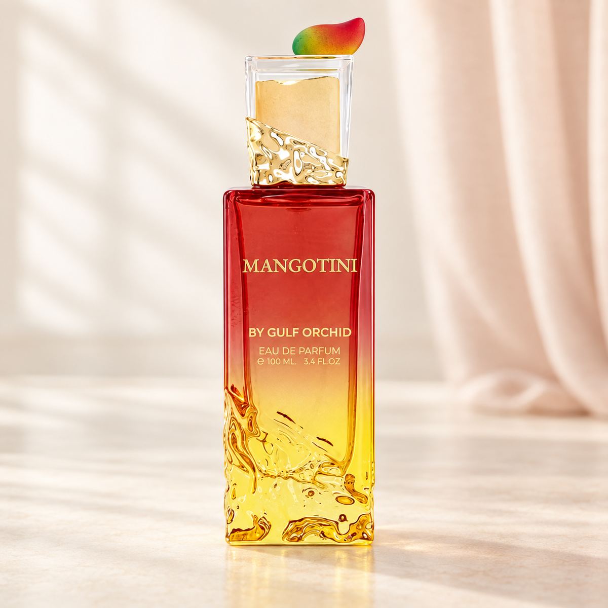 GULF ORCHID - MANGOTINI, flacone frontale centrale ravvicinato con sfondo leggero
