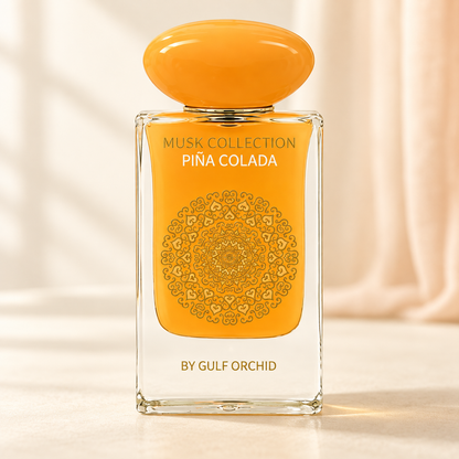 GULF ORCHID - PINA COLADA, flacone frontale centrale ravvicinato con sfondo leggero