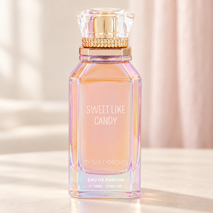 GULF ORCHID - SWEET LIKE CANDY, flacone frontale centrale ravvicinato con sfondo leggero