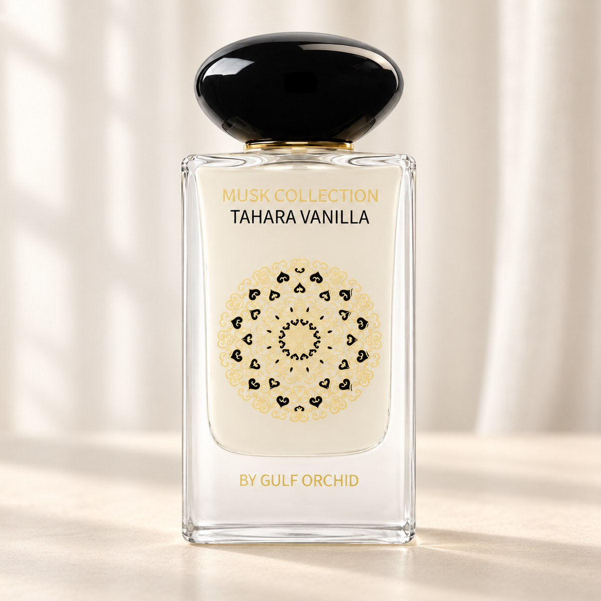 GULF ORCHID - TAHARA VANILLA, flacone frontale centrale ravvicinato con sfondo leggero