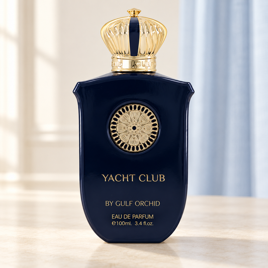 GULF ORCHID - YACHT CLUB, flacone frontale centrale ravvicinato con sfondo leggero
