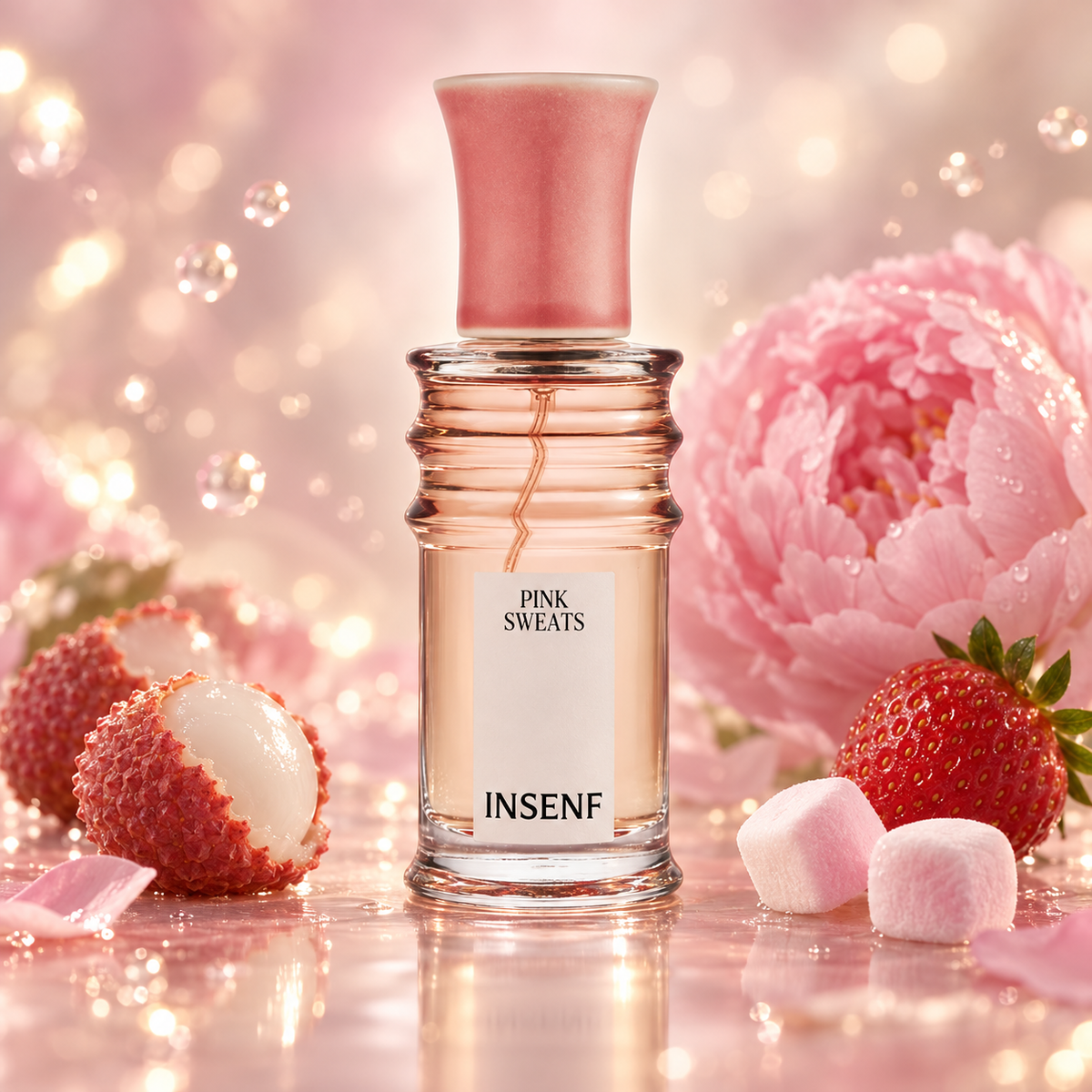 Insenf Pink Sweats tra litchi, fragole, peonia rosa e marshmallow