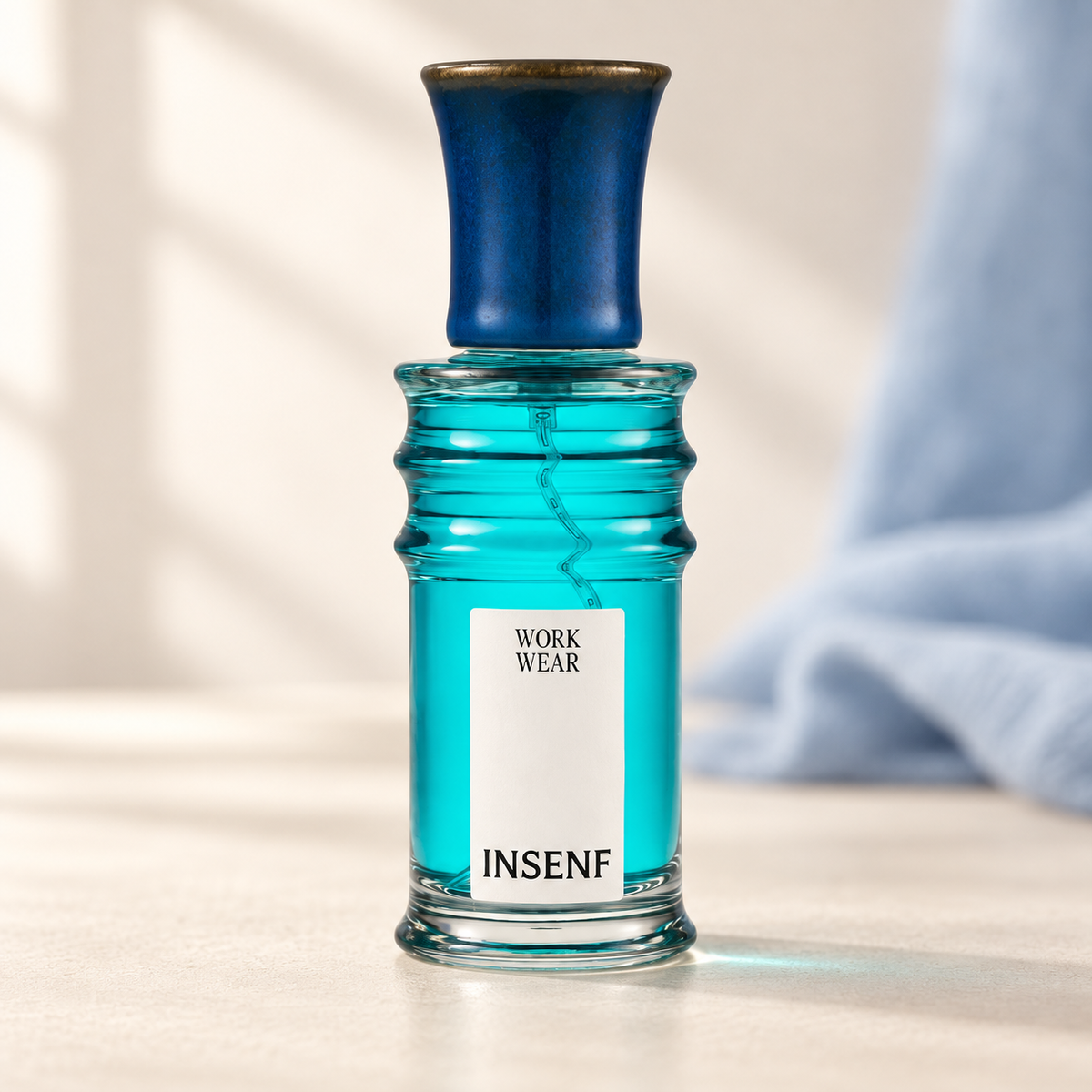 INSENF - WORK WEAR, flacone frontale centrale ravvicinato con sfondo leggero