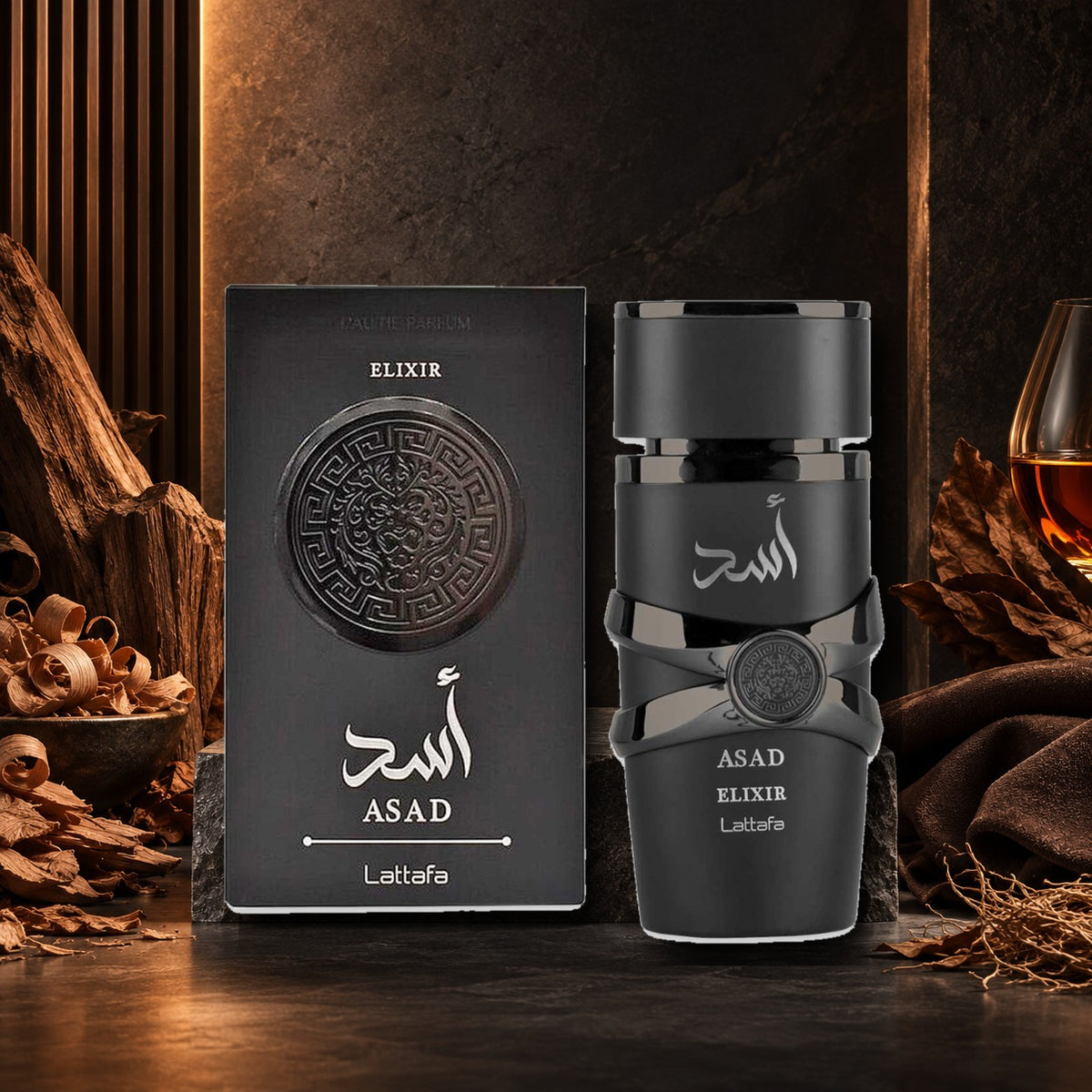 LATTAFA - ASAD ELIXIR - ambientazione legnosa e ambrata