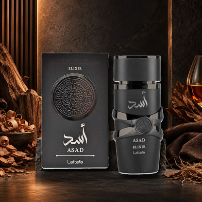 LATTAFA - ASAD ELIXIR - ambientazione legnosa e ambrata