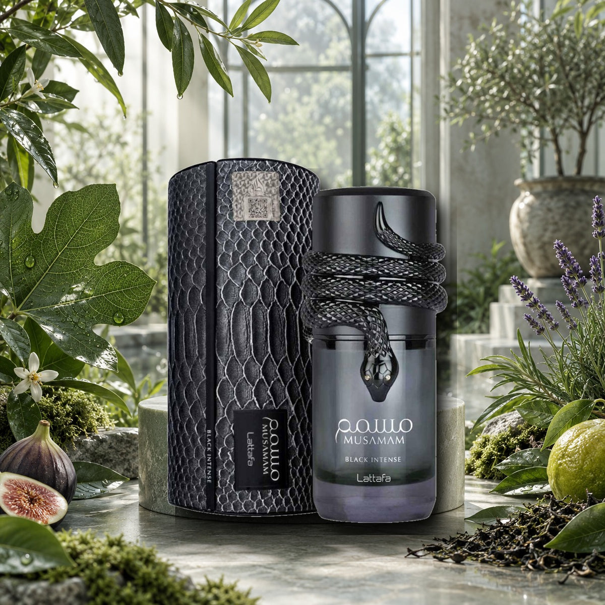 LATTAFA - MUSAMAM BLACK INTENSE - ambientazione verde aromatica