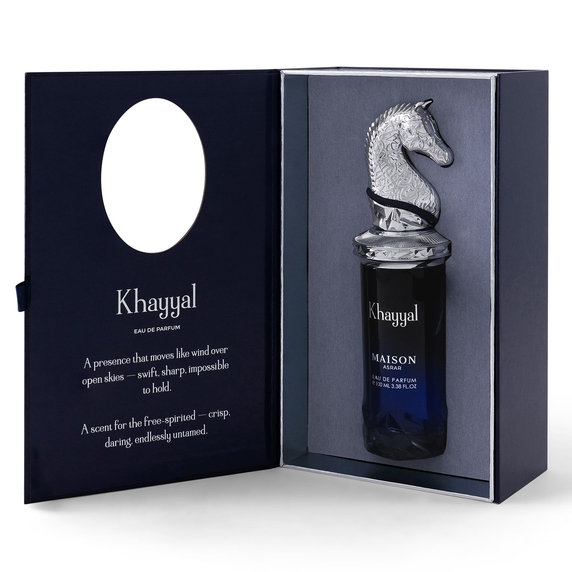 Maison Asrar Khayyal Eau de Parfum 100 ml – confezione nera con cavallo argentato