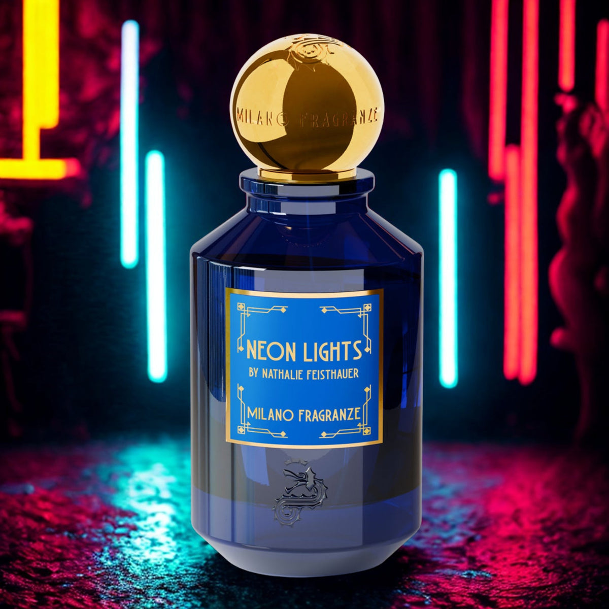 Milano Fragranze Neon Lights 100 ml in ambientazione al neon
