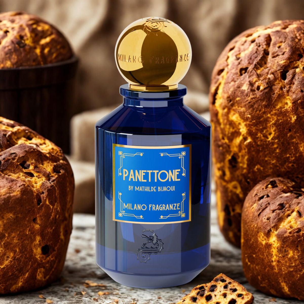 Milano Fragranze Panettone 100 ml ambientato con il dolce milanese
