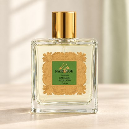 Narcisse Taormina Basilico Siciliano – flacone originale frontale, centrale e fotografico