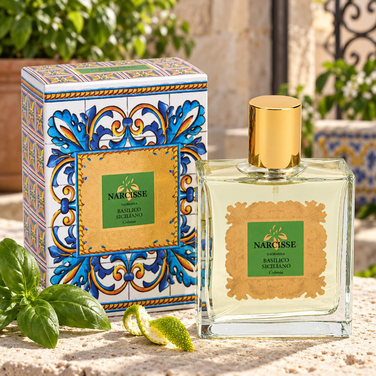 NARCISSE TAORMINA - BASILICO – flacone e confezione in ambientazione dedicata