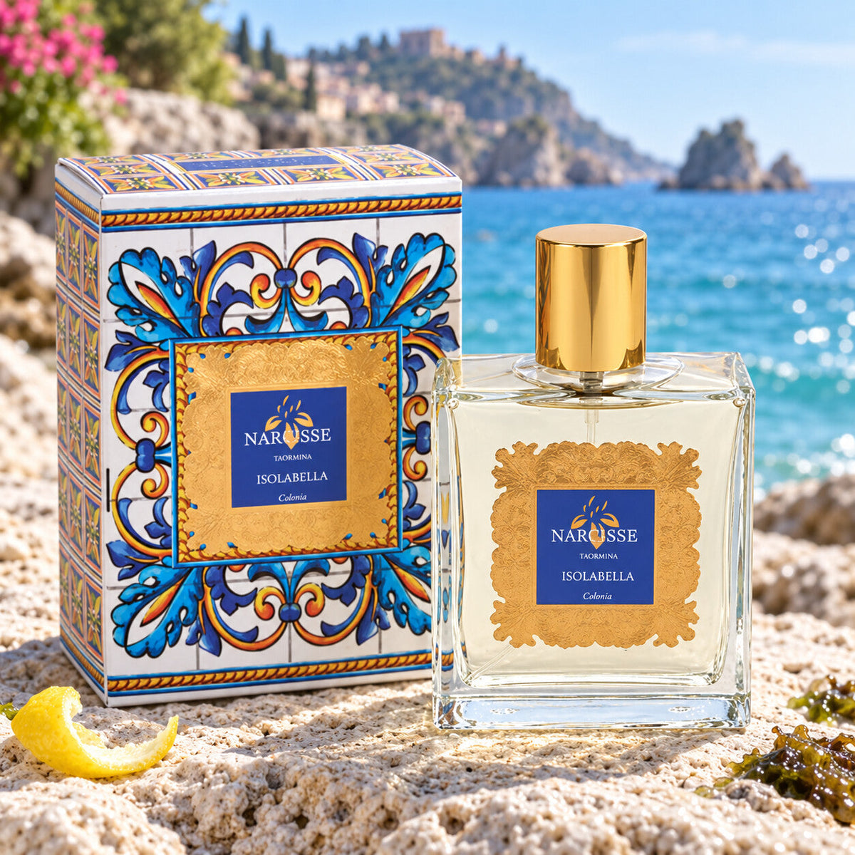 NARCISSE TAORMINA - ISOLABELLA – flacone e confezione in ambientazione dedicata