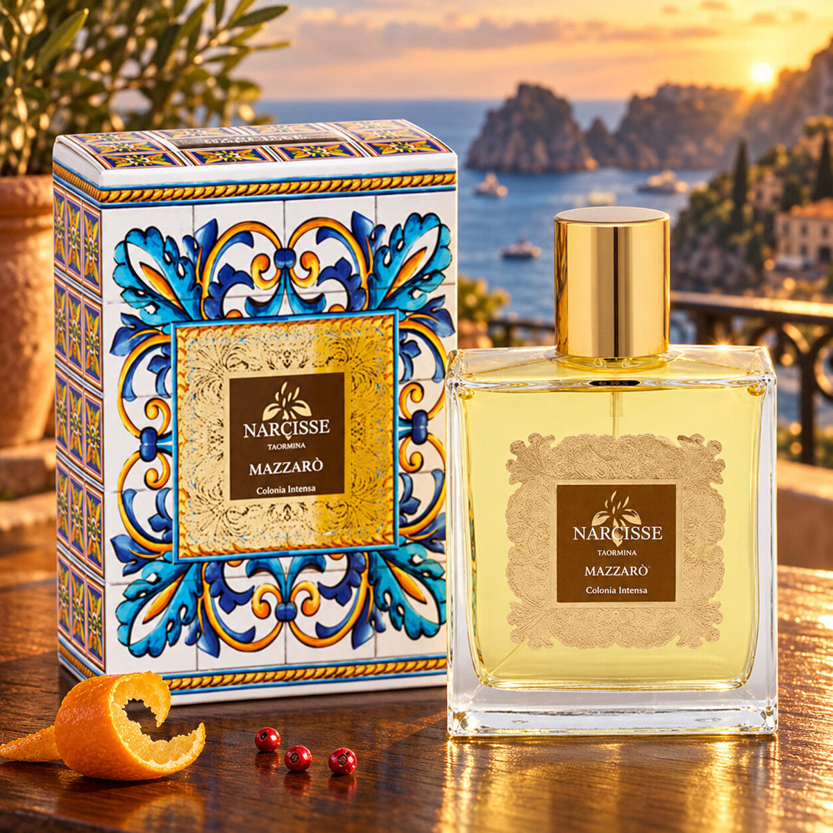 NARCISSE TAORMINA - MAZZARÒ – flacone e confezione in ambientazione dedicata