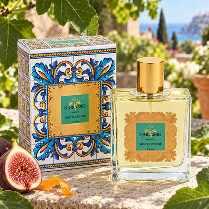NARCISSE TAORMINA - MONTEVENERE – flacone e confezione in ambientazione dedicata