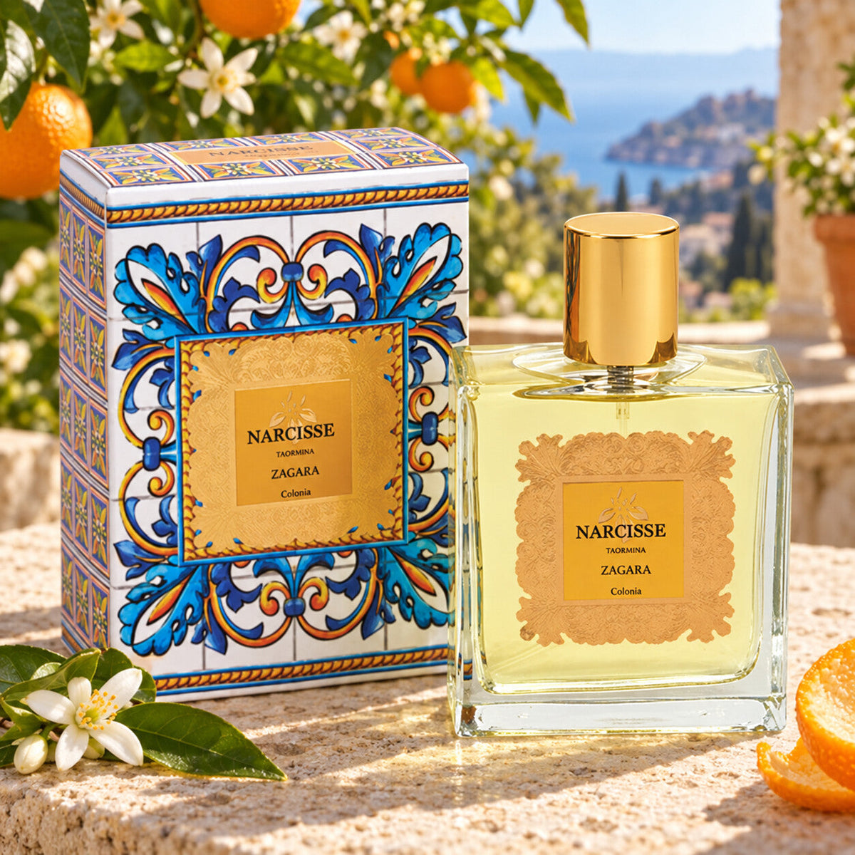NARCISSE TAORMINA - ZAGARA – flacone e confezione in ambientazione dedicata
