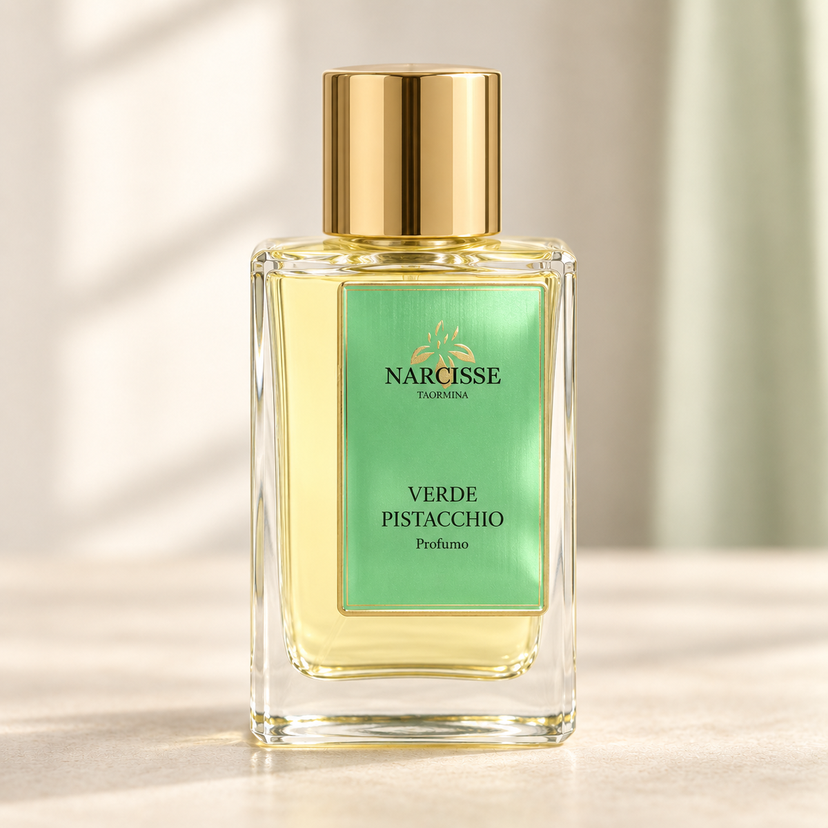 Narcisse Taormina Verde Pistacchio – flacone originale frontale, centrale e fotografico