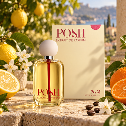 Flacone e confezione Posh N.2 tra agrumi, gelsomino e caffè