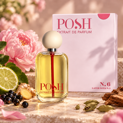 Flacone e confezione Posh N.6 tra bergamotto, ribes nero e peonia
