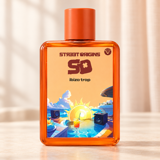 STREET ORIGINS - IBIZA TRAP, flacone frontale centrale ravvicinato con sfondo leggero