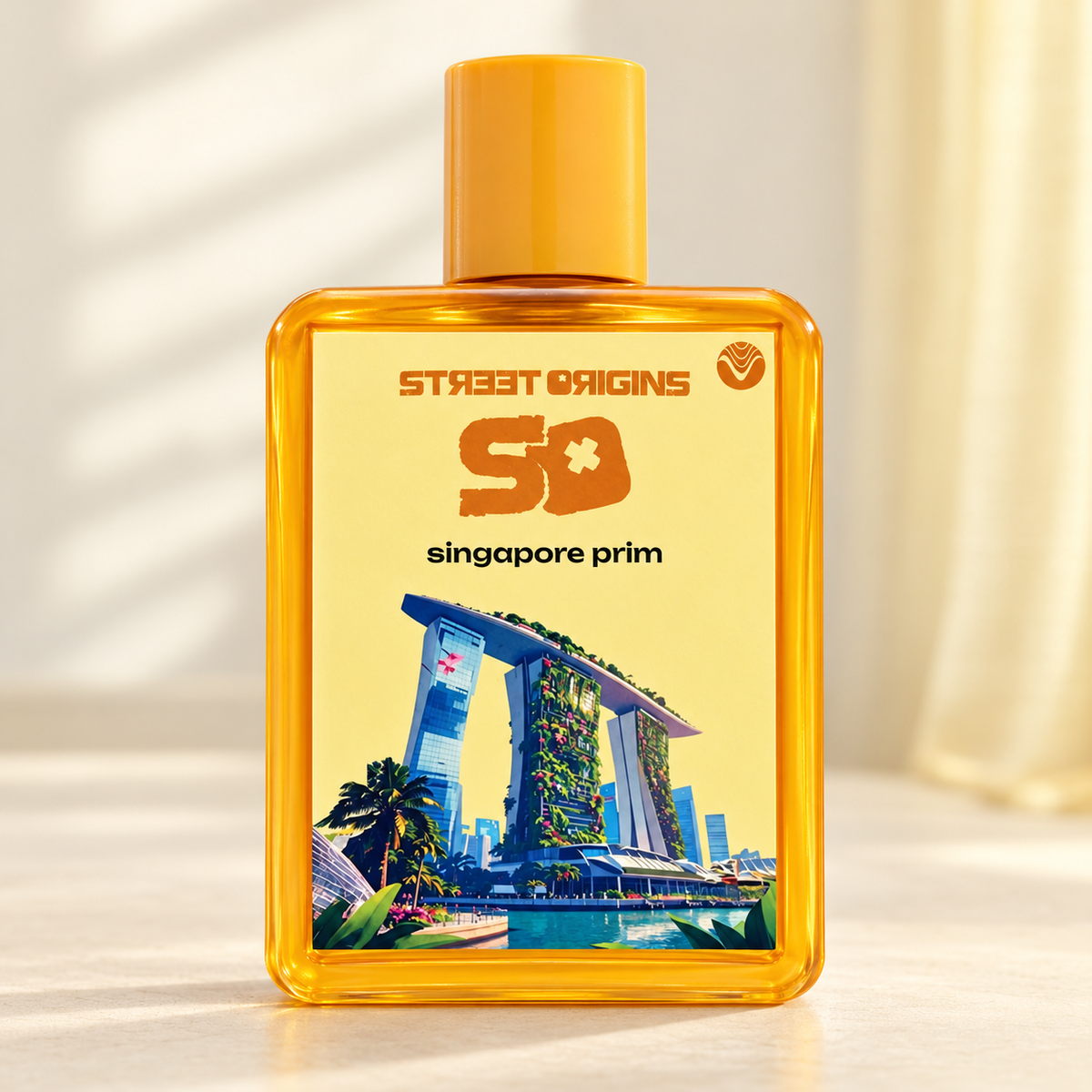 STREET ORIGINS - SINGAPORE PRIM, flacone frontale centrale ravvicinato con sfondo leggero